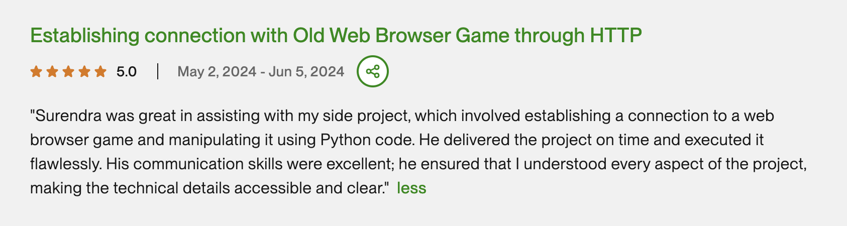 Browser Game Automation testimonial screenshot