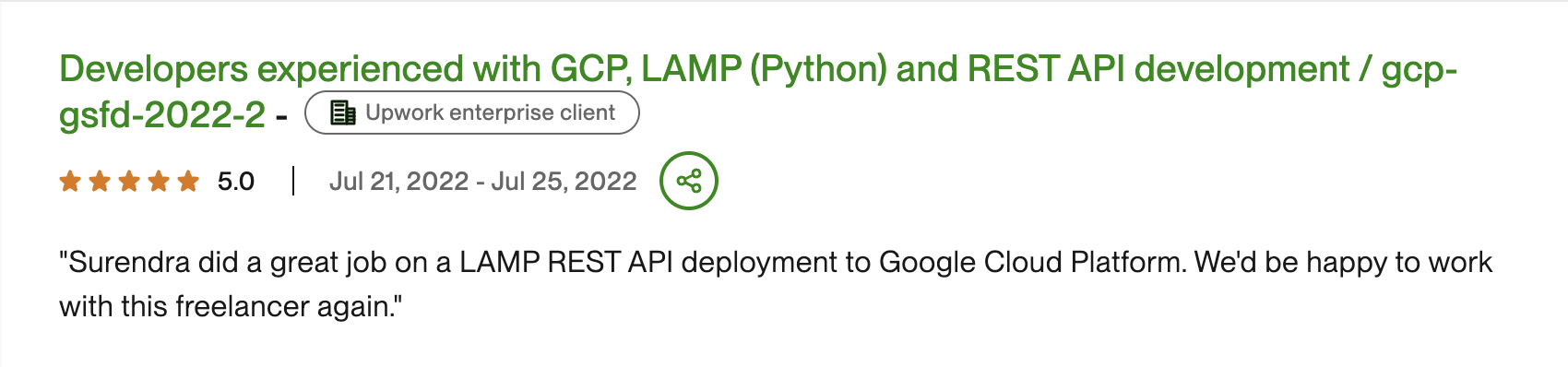 GCP REST API Development testimonial screenshot