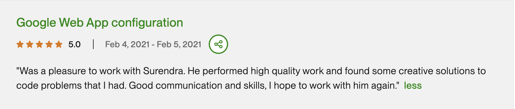 Google Web App Configuration testimonial screenshot