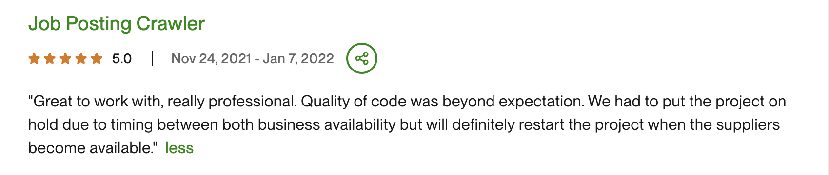 Job Posting Crawler testimonial screenshot